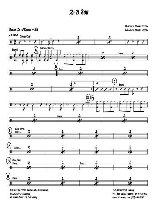2-3 Son drum set (Download) Latin jazz printed sheet music www.3-2music.com composer and arranger Manny Cepeda little big band instrumentation