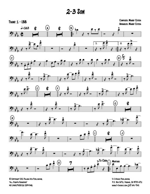 2-3 Son trombone 1 (Download) Latin jazz printed sheet music www.3-2music.com composer and arranger Manny Cepeda little big band instrumentation