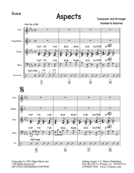 Aspects score (Download) Latin jazz printed sheet music www.3-2music.com composer and arranger Humberto Ramirez combo (sextet) instrumentation