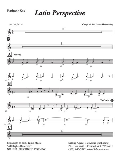 Latin Perspective baritone (Download) Latin jazz sheet sheet music www.3-2music.com composer and arranger Oscar Hernández little big band instrumentation