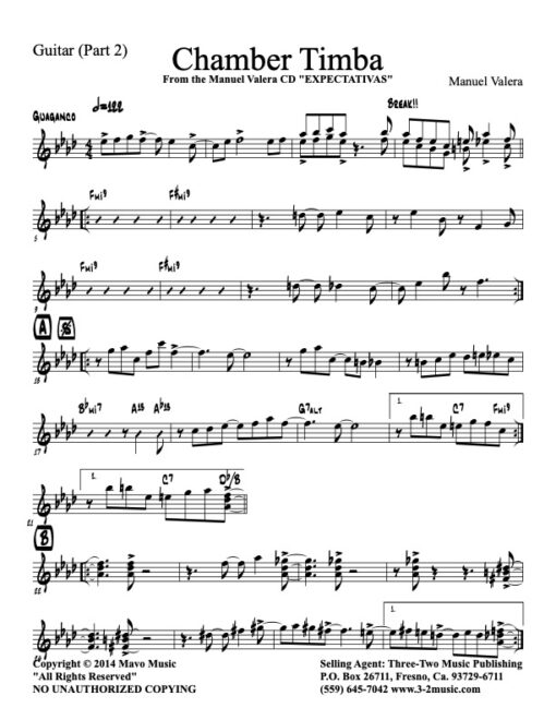 Chamber Timba guitar (Download) Latin jazz printed sheet music www.3-2music.com composer and arranger Manual Valera combo (sextet) instrumentation