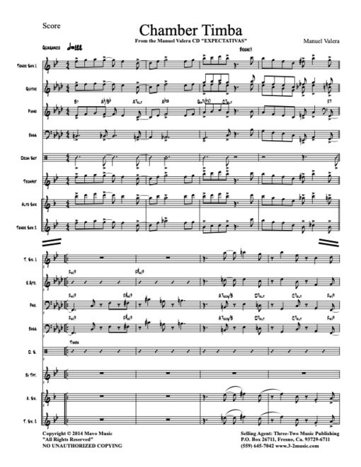 Chamber Timba score (Download) Latin jazz printed sheet music www.3-2music.com composer and arranger Manual Valera combo (sextet) instrumentation