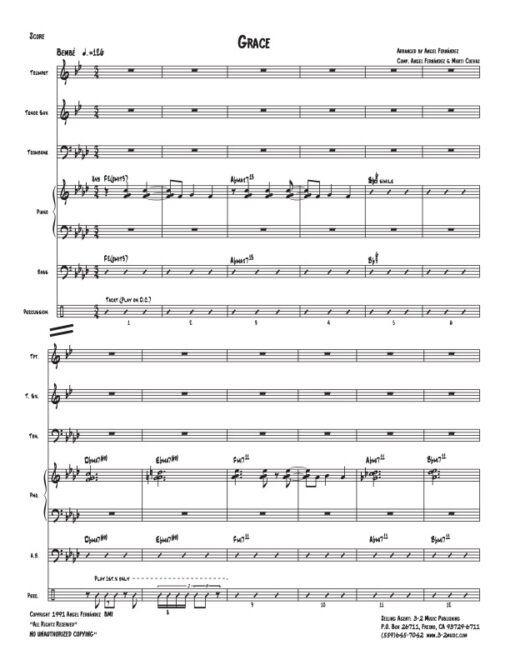 Grace score (Download) Latin jazz printed combo sheet music www.3-2music.com composer and arranger Angel Fernández combo (septet) instrumentation