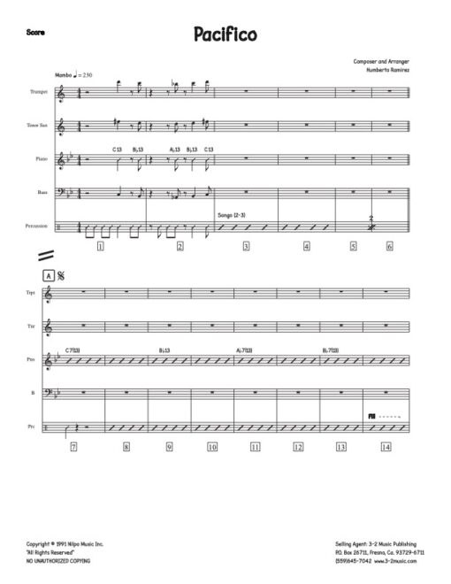 Pacifico score (Download) Latin jazz printed sheet music www.3-2music.com composer and arranger Humberto Ramirez combo (sextet) CD Jazz Project