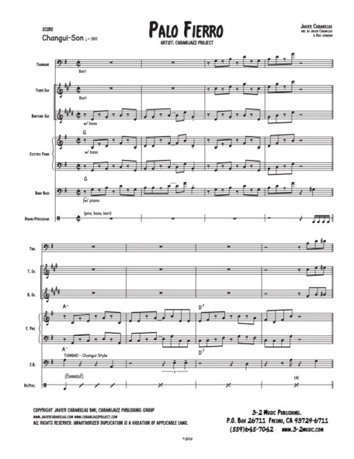 Palo Fierro score (Download) Latin jazz printed sheet music www.3-2music.com composer and arranger Javier Cabanillas combo (septet) instrumentation
