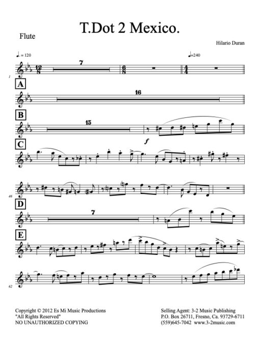 T.Dot 2 Mexico flute (Download) Latin jazz printed sheet music www.3-2music.com composer and arranger Hilario Durán combo (nonet) instrumentation