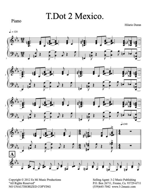 T.Dot 2 Mexico piano (Download) Latin jazz printed sheet music www.3-2music.com composer and arranger Hilario Durán combo (nonet) instrumentation