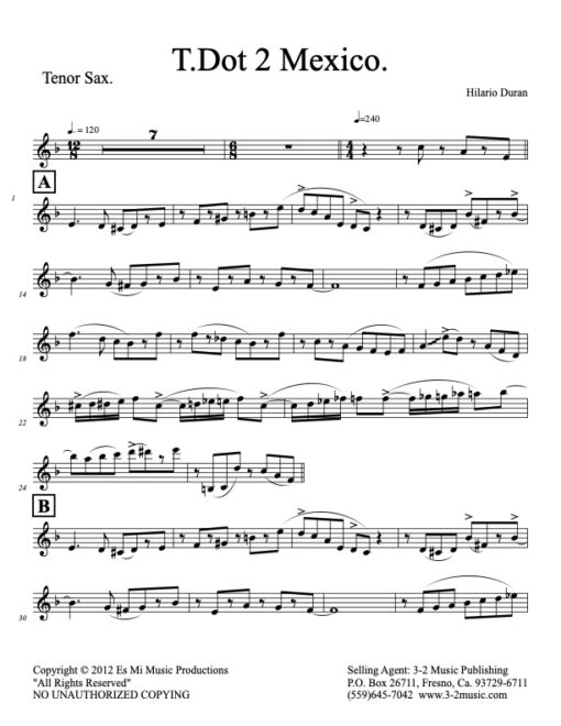 T.Dot 2 Mexico tenor (Download) Latin jazz printed sheet music www.3-2music.com composer and arranger Hilario Durán combo (nonet) instrumentation