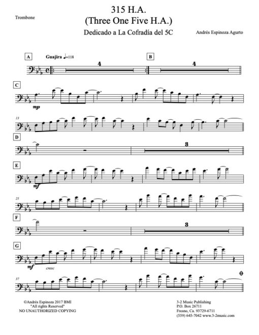 315 HA trombone (Download) Latin jazz combo printed sheet music www.3-2music.com composer and arranger Andres Espinoza Agurto combo (septet)