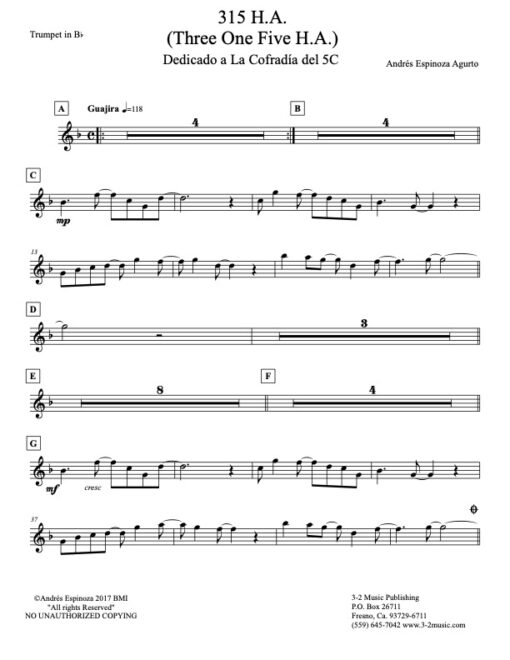 315 HA trumpet (Download) Latin jazz combo printed sheet music www.3-2music.com composer and arranger Andres Espinoza Agurto combo (septet)