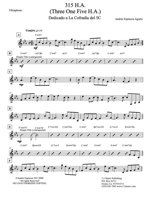 315 HA vibes (Download) Latin jazz combo printed sheet music www.3-2music.com composer and arranger Andres Espinoza Agurto combo (septet)