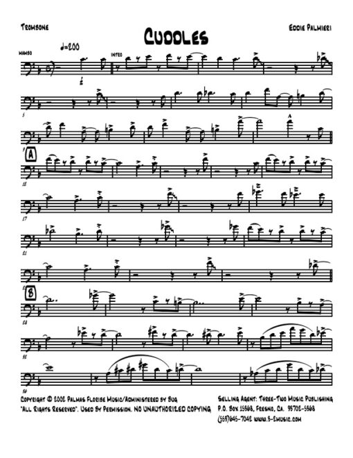 Cuddles trombone (Download) Latin jazz printed sheet music www.3-2music.com composer and arranger Eddie Palmieri combo (septet) instrumentation