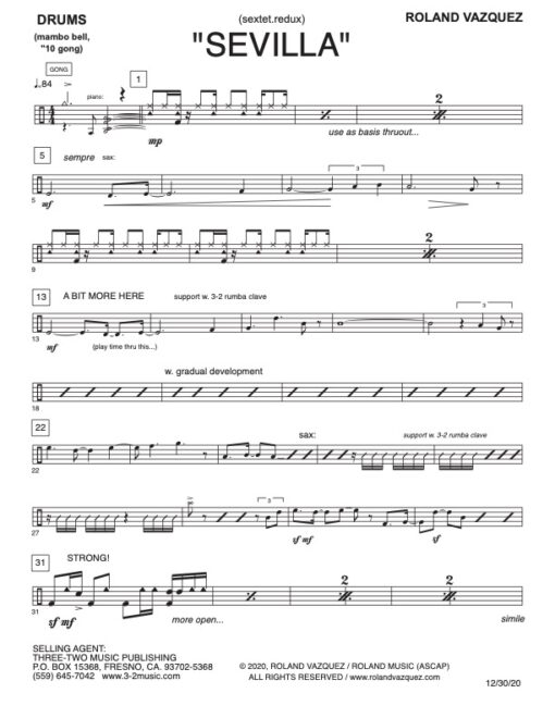 No Rest For The Bones of The Dead CB drums (Download) Latin jazz printed sheet music www.3-2music.com composer and arranger Roland Vazquez