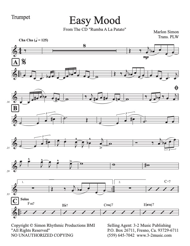 Easy Mood trumpet (Download) Latin music www.3-2music.com