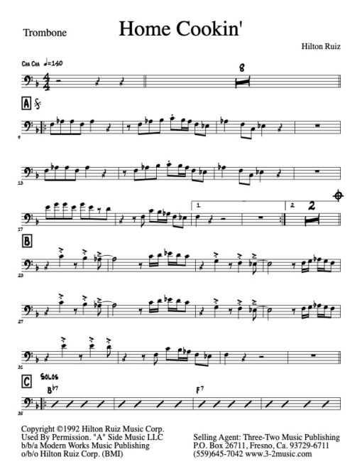 Home Cookin trombone (Download) Latin jazz sheet music www.3-2music.com composer and arranger Hilton Ruiz combo (septet) instrumentation