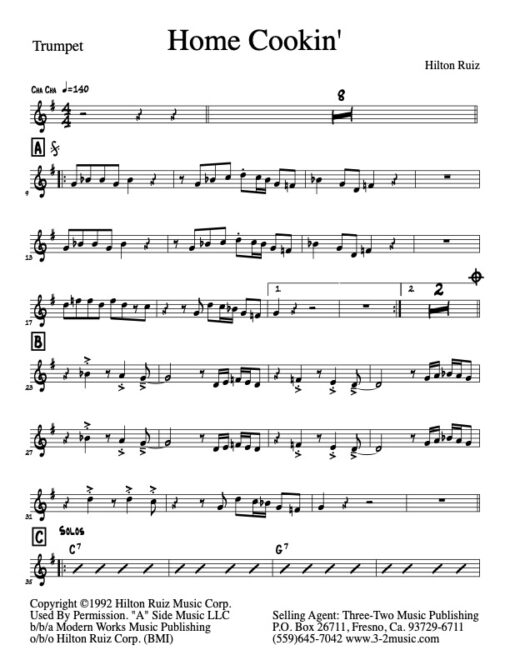 Home Cookin trumpet (Download) Latin jazz sheet music www.3-2music.com composer and arranger Hilton Ruiz combo (septet) instrumentation