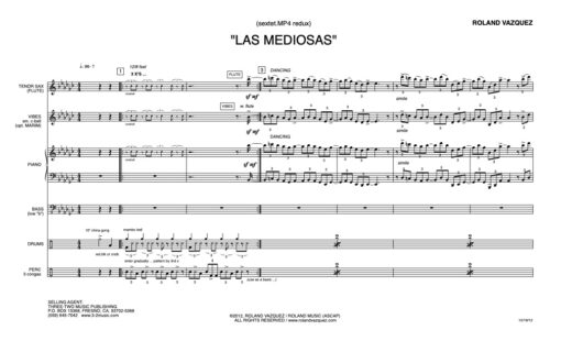 Las Mediosas score (Download) Latin jazz printed sheet music www.3-2music.com composer Roland Vazquez big band 4-4-5 instrumentation