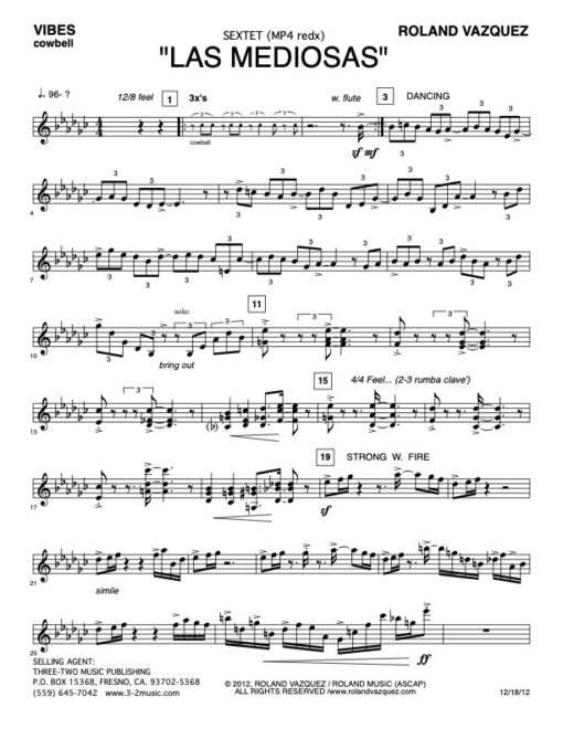 Las Mediosas vibes (Download) Latin jazz printed sheet music www.3-2music.com composer Roland Vazquez big band 4-4-5 instrumentation