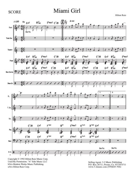 Miami Girl score (Download) Latin jazz sheet music www.3-2music.com composer and arranger Hilton Ruiz combo (septet) instrumentation