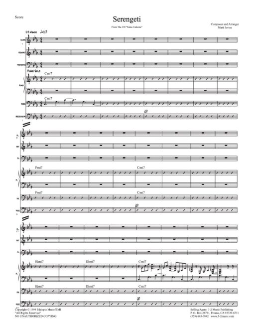Serengeti score (Download) Latin jazz printed sheet music www.3-2music.com composer and arranger Mark Levine combo (septet) CD Salsa Cliente