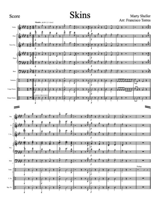 Skins score (Download) Latin jazz printed sheet music www.3-2music.com composer and arranger Marty Sheller combo (septet) instrumentation