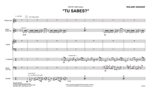 Tu Sabes? score (Download) Latin jazz printed sheet music www.3-2music.com composer and arranger Roland Vazquez combo (sextet) instrumentation