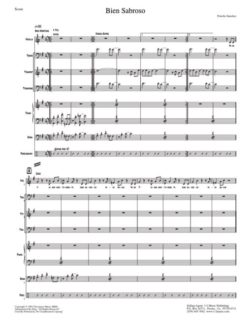 Bien Sabroso score (Download) www.3-2music.com Latin jazz printed combo sheet music composer Poncho Sanchez trumpet tenor sax trombone rhythm