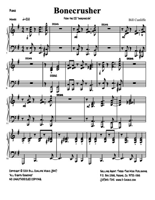 Bone Crusher V.1 piano (Download) Latin jazz printed sheet music www.3-2music.com composer and arranger Bill Cunliffe combo (octet) instrumentation