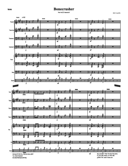 Bone Crusher V.1 score (Download) Latin jazz printed sheet music www.3-2music.com composer and arranger Bill Cunliffe combo (octet) instrumentation