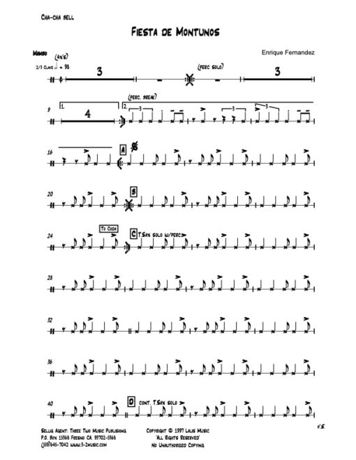 Fiesta de Montunos bell (Download) Latin jazz printed sheet music composer and arranger Enrique Fernandez combo (octet) instrumentation