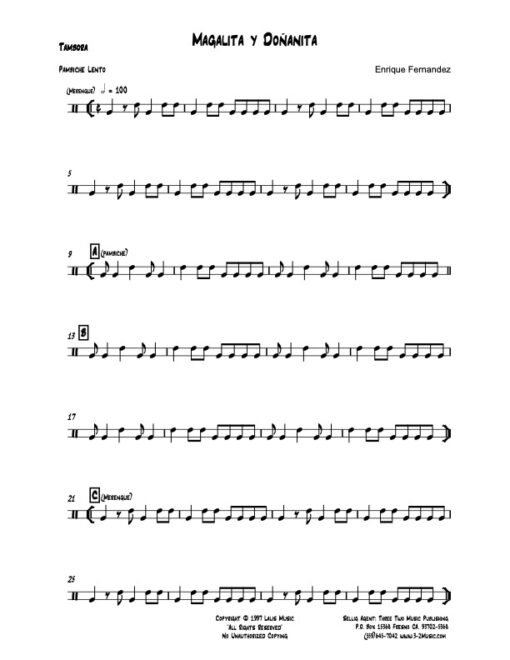 Magalita Y Donanita tambora (Download) Latin jazz printed sheet music www.3-2music.com composer and arranger Enrique Fernandez combo (sextet)
