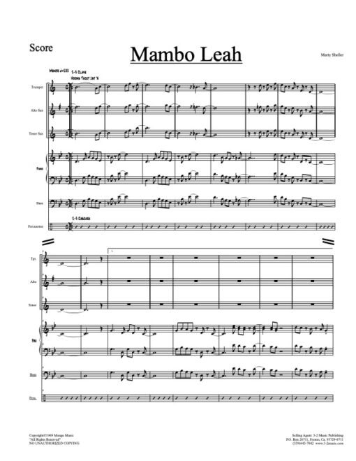 Mambo Leah score (Download) Latin jazz printed sheet music www.3-2music.com composer and arranger Marty Sheller combo (septet) instrumentation