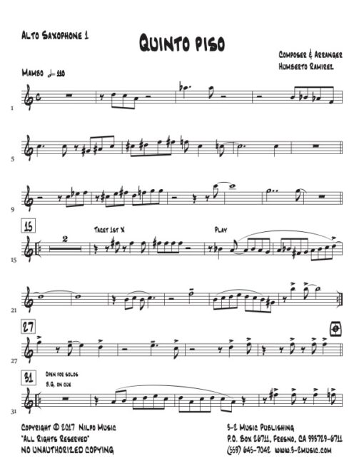 Quinto Piso alto 1 (Download) Afro Latin jazz printed sheet music www.3-2music.com composer and arranger Humberto Ramirez big band instrumentation
