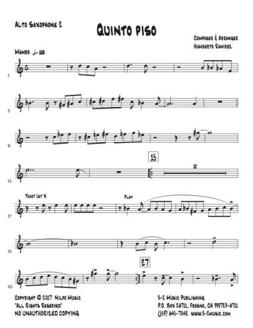Quinto Piso alto 2 (Download) Afro Latin jazz printed sheet music www.3-2music.com composer and arranger Humberto Ramirez big band instrumentation