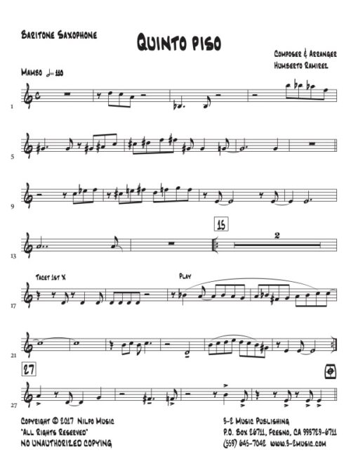 Quinto Piso bari (Download) Afro Latin jazz printed sheet music www.3-2music.com composer and arranger Humberto Ramirez big band instrumentation
