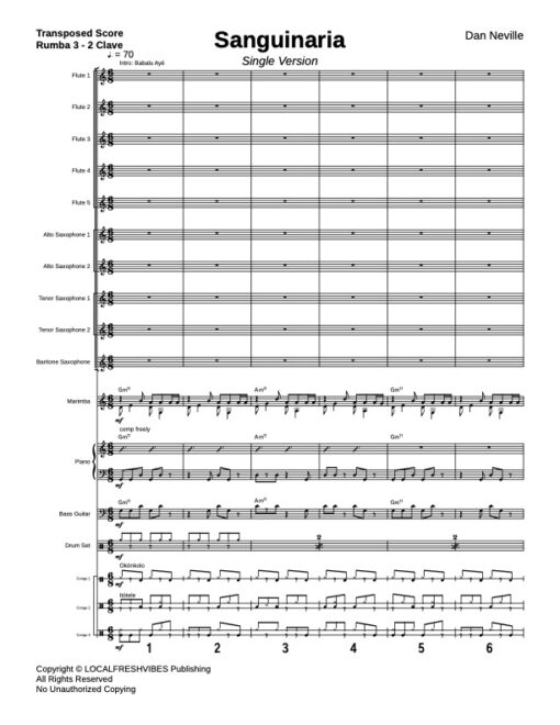 Sanguinaria V.2 score (Download) Latin jazz printed sheet music www.3-2music.com composer and arranger Dan Neville jazz big band orchestra