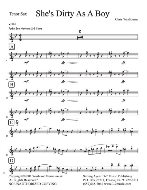 She's Dirty As a Boy tenor (Download) Latin jazz printed sheet music www.3-2music.com composer and arranger Chris Washburne combo (septet) instrumentation