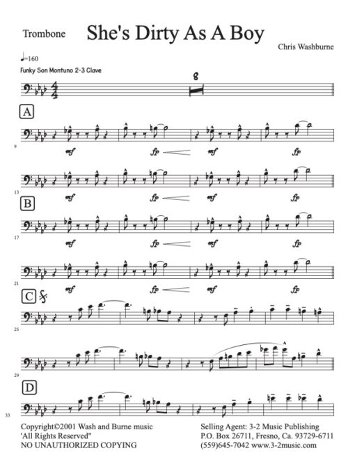 She's Dirty As a Boy trombone (Download) Latin jazz printed sheet music www.3-2music.com composer and arranger Chris Washburne combo (septet)