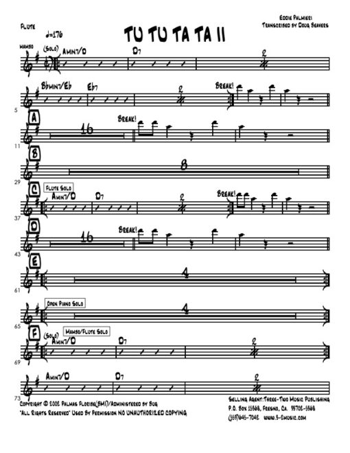 Tu Tu Ta Ta II flute (Download) Latin jazz big band printed sheet music www.3-2music.com composer and arranger Bobby Rodriguez 4-4-5 rhythm