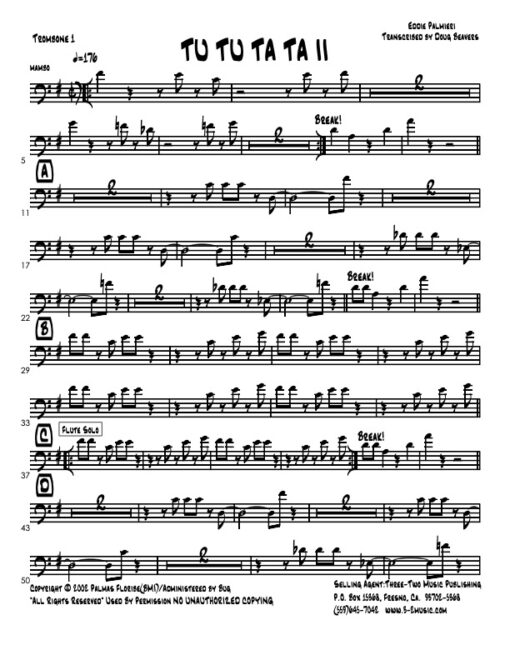 Tu Tu Ta Ta II trombone 1 (Download) Latin jazz big band printed sheet music www.3-2music.com composer and arranger Bobby Rodriguez 4-4-5 rhythm