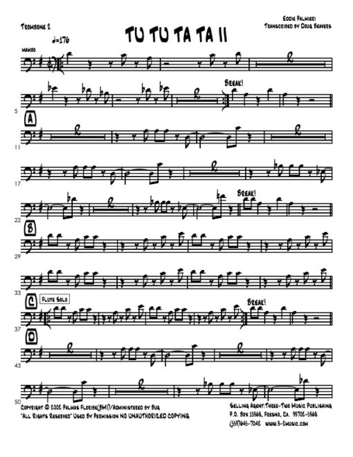 Tu Tu Ta Ta II trombone 2 (Download) Latin jazz big band printed sheet music www.3-2music.com composer and arranger Bobby Rodriguez 4-4-5 rhythm