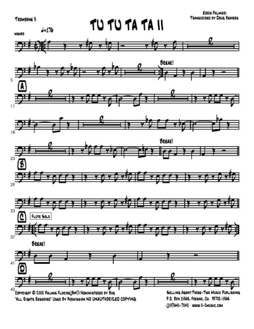 Tu Tu Ta Ta II trombone 3 (Download) Latin jazz big band printed sheet music www.3-2music.com composer and arranger Bobby Rodriguez 4-4-5 rhythm