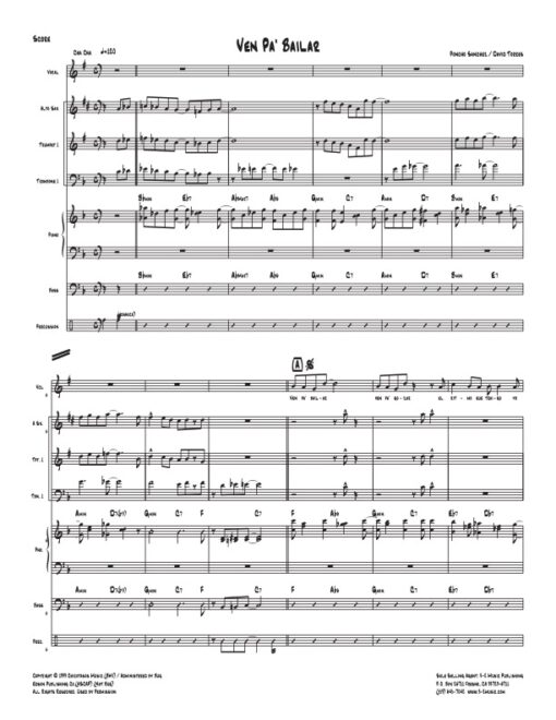 Ven Pa Bailar score (Download) Latin jazz printed sheet music www.3-2music.com composer Poncho Sanchez David Torres alto trumpet trombone rhythm