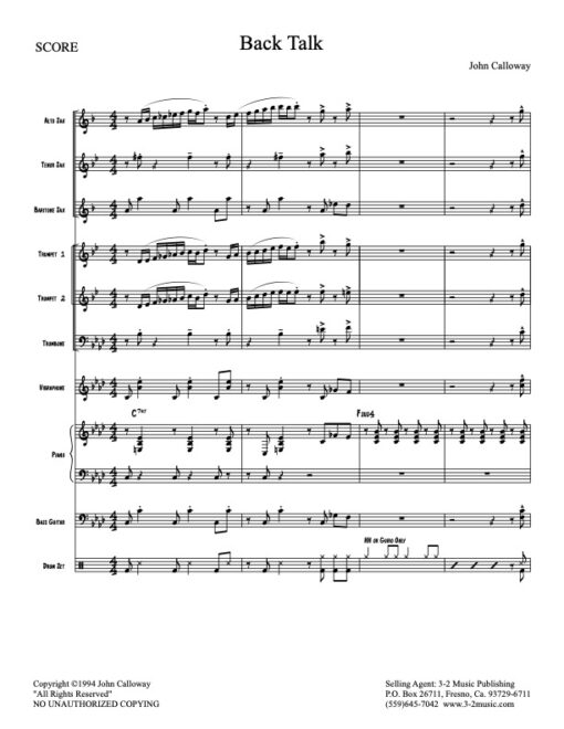 Back Talk score (Download) Latin jazz printed sheet music www.3-2music.com composer and arranger John Calloway little big band instrumentation