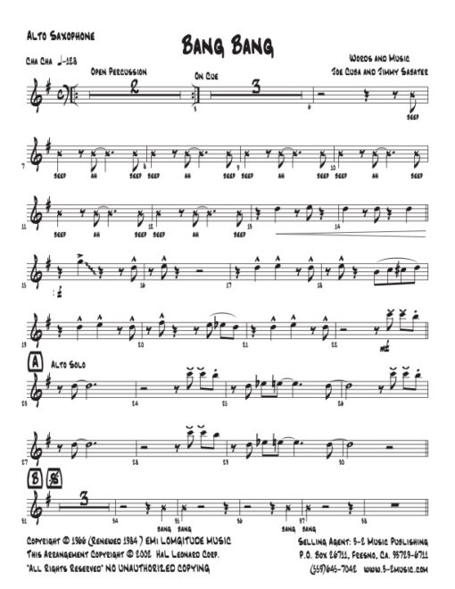 Bang Bang alto (Download) Latin jazz printed sheet music www.3-2music.com composer Jimmy Sabater little big band instrumentation