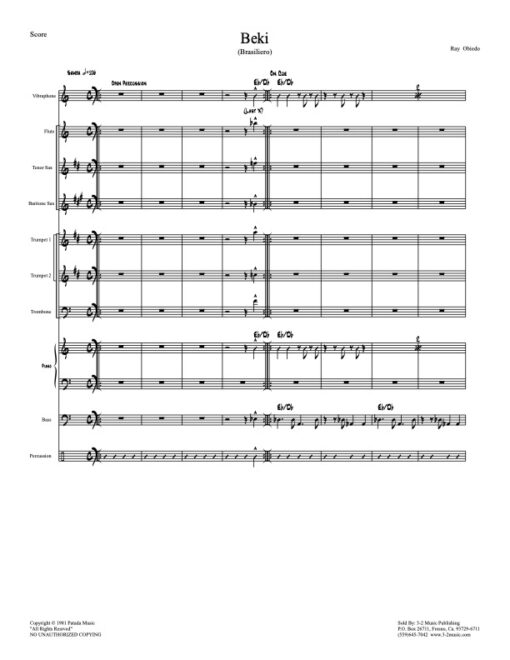 Beki score (Download) Latin jazz printed sheet music www.3-2music.com composer and arranger Ray Obiedo little big band instrumentation