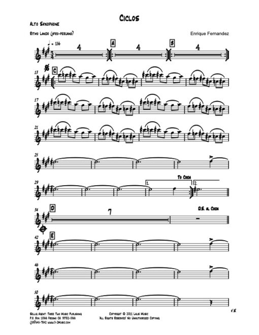 Ciclos alto (Download) Latin jazz printed sheet music www.3-2music.com composer and arranger Enrique Fernandez combo (quartet)