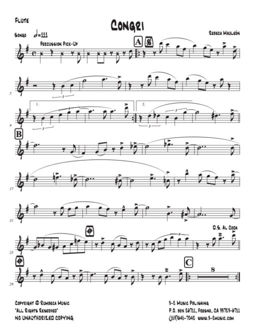 Congri flute (Download) Latin jazz printed sheet music www.3-2music.com composer and arranger Rebeca Mauleón combo (nonet) instrumentation