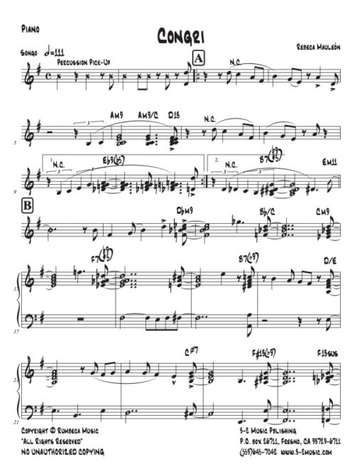 Congri piano (Download) Latin jazz printed sheet music www.3-2music.com composer and arranger Rebeca Mauleón combo (nonet) instrumentation