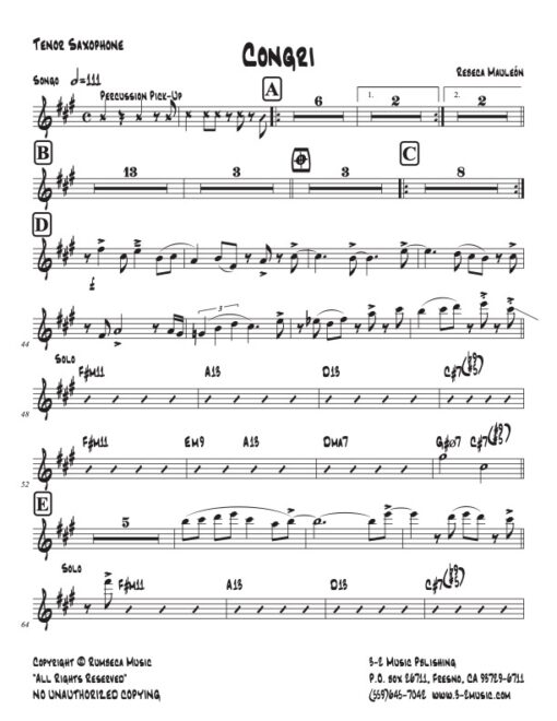 Congri tenor (Download) Latin jazz printed sheet music www.3-2music.com composer and arranger Rebeca Mauleón combo (nonet) instrumentation